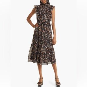 Steve Madden Black and Cream Sleeveless Mock Neck Midi Dress